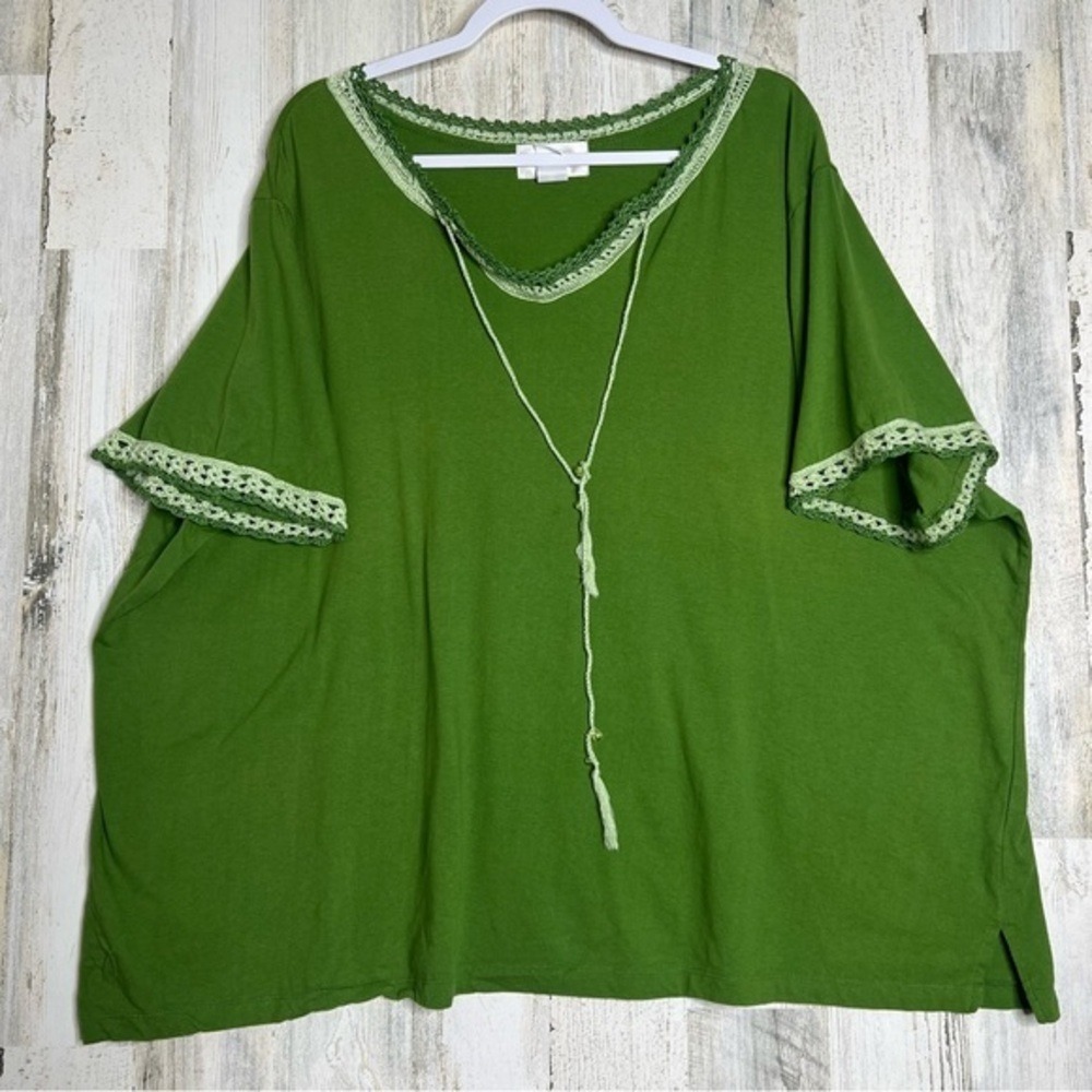 Veranesi Women's 4X Shirt Top Green crochet trims‎ and beaded tassel